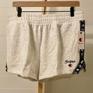 Champion Women's Light Grey Athletic Shorts Graphic Tape Logo Casual Size XL